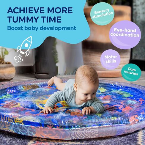 TT TUMMYTIMEZ Premium Tummy Time Water Mat, Extra Large Multi-Stage Activity Center Promoting Baby Motor & Sensory Development, Inflatable Playmat Visual Stimulation Gift Infants Toddlers Boys Girls in Kuwait