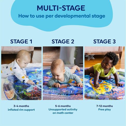 TT TUMMYTIMEZ Premium Tummy Time Water Mat, Extra Large Multi-Stage Activity Center Promoting Baby Motor & Sensory Development, Inflatable Playmat Visual Stimulation Gift Infants Toddlers Boys Girls in Kuwait