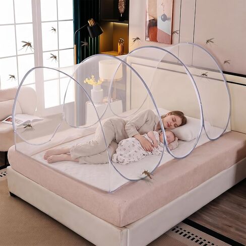 Large Pop Up Mosquito Net, 75 * 35 * 35 Inch, Travel Mosquito Net, Lightweight, Breathable, Portable and Soft Convenient Mesh Tent, Foldable Mosquito Net for Bed & Outdoor & Camping, Grey in Kuwait