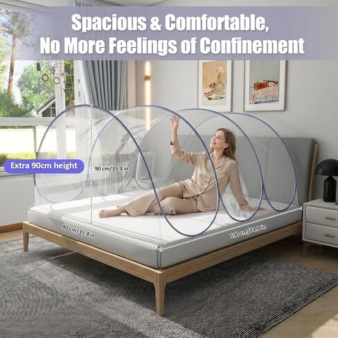 Large Pop Up Mosquito Net, 75 * 35 * 35 Inch, Travel Mosquito Net, Lightweight, Breathable, Portable and Soft Convenient Mesh Tent, Foldable Mosquito Net for Bed & Outdoor & Camping, Grey in Kuwait