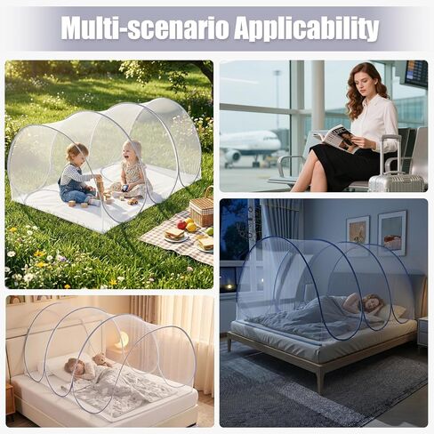 Large Pop Up Mosquito Net, 75 * 35 * 35 Inch, Travel Mosquito Net, Lightweight, Breathable, Portable and Soft Convenient Mesh Tent, Foldable Mosquito Net for Bed & Outdoor & Camping, Grey in Kuwait