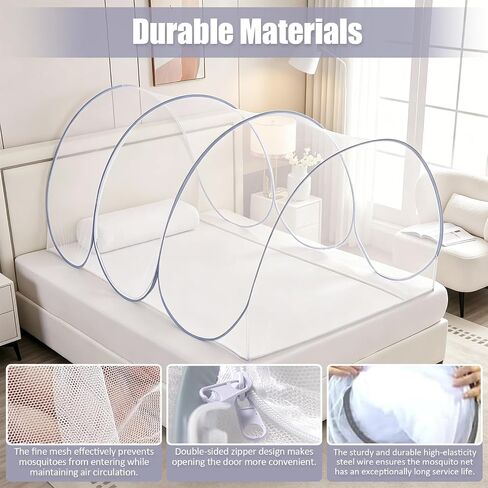 Large Pop Up Mosquito Net, 75 * 35 * 35 Inch, Travel Mosquito Net, Lightweight, Breathable, Portable and Soft Convenient Mesh Tent, Foldable Mosquito Net for Bed & Outdoor & Camping, Grey in Kuwait