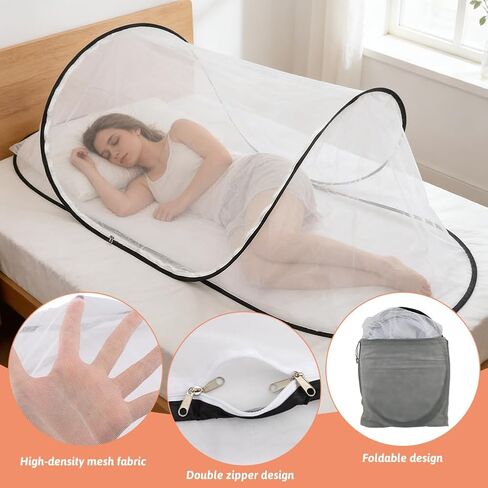 Pop-Up Mosquito Net for Bed, 78 * 31 * 22inch Foldable & Detachable Mosquito Tent with Double Zipper, Lightweight Bed Tent for Travel, Camping, Home, Single Adult Use in Kuwait