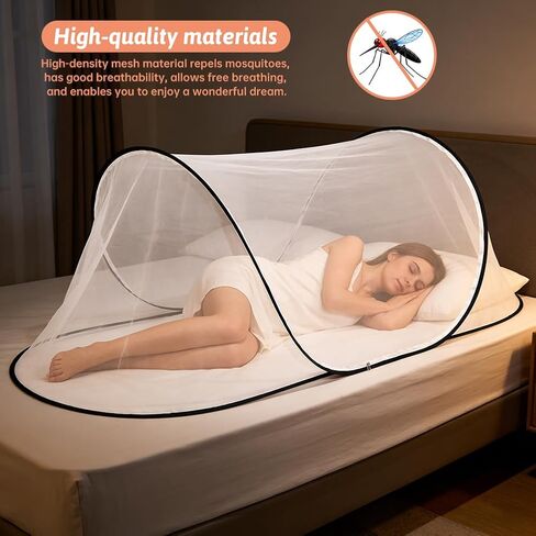 Pop-Up Mosquito Net for Bed, 78 * 31 * 22inch Foldable & Detachable Mosquito Tent with Double Zipper, Lightweight Bed Tent for Travel, Camping, Home, Single Adult Use in Kuwait