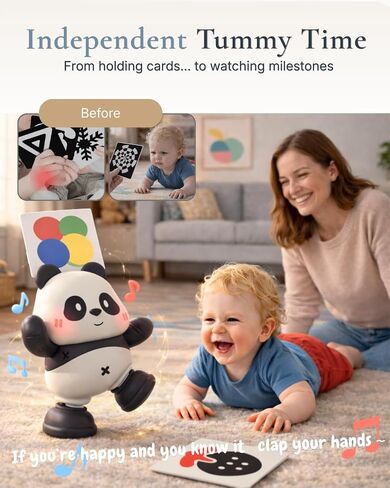 Cuddobaby Dancing Panda Musical Toy| Tummy Time 0-6M, Crawling 6-12M | High Contrast, Light-Up Changes, Hands-Free Flash Card Stand for Newborns, Infants, Drop-Proof in Kuwait