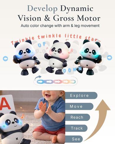 Cuddobaby Dancing Panda Musical Toy| Tummy Time 0-6M, Crawling 6-12M | High Contrast, Light-Up Changes, Hands-Free Flash Card Stand for Newborns, Infants, Drop-Proof in Kuwait