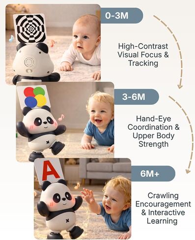 Cuddobaby Dancing Panda Musical Toy| Tummy Time 0-6M, Crawling 6-12M | High Contrast, Light-Up Changes, Hands-Free Flash Card Stand for Newborns, Infants, Drop-Proof in Kuwait