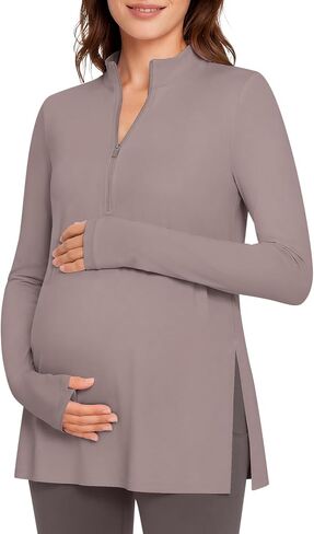 G4Free Lightbreeze Maternity Shirts Long Sleeve Half Zip Mock Neck Yoga | UPF50+ Fabric, Sweat Wicking, Fast Drying, with Thumbholes, Loose Fit, Pregnancy Workout Shirts, for Casual or Workout in Kuwait