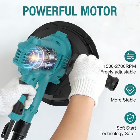 Drywall Sander, 750W Electric Drywall Sander with Vacuum Dust Collection, Variable Speed 1500–2700 RPM Wall Sander with 180mm Sanding Disc & Complete Accessories in Kuwait