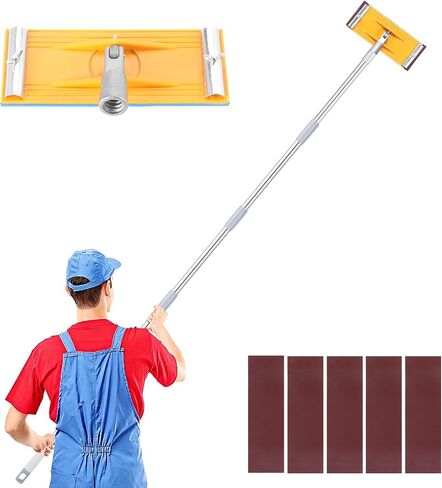 Pole Sander For Drywall, 70" Adjustable Pole, Wall Sander for Painting Prep, Ceiling Sander, Drywall Sander Tool, Deck Sander, Popcorn Ceiling Removal Tool, 5 Sandpapers(60, 80, 180, 240, 320 Grit) in Kuwait