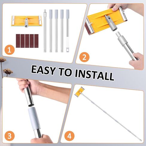 Pole Sander For Drywall, 70" Adjustable Pole, Wall Sander for Painting Prep, Ceiling Sander, Drywall Sander Tool, Deck Sander, Popcorn Ceiling Removal Tool, 5 Sandpapers(60, 80, 180, 240, 320 Grit) in Kuwait