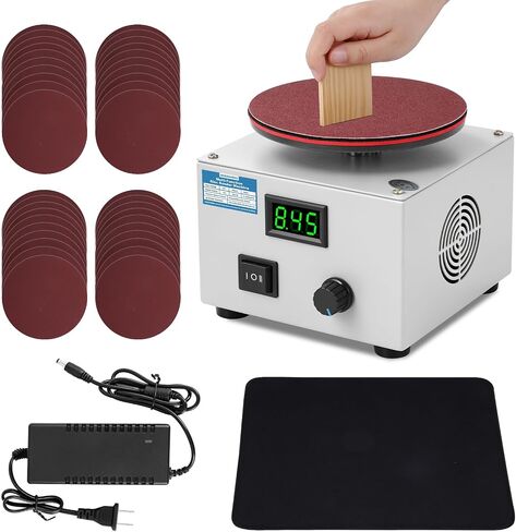 MXBAOHENG Mini Bench Disc Sander 6" Sanding Disc Machine w/ 40 Sandpapers | Digital Display, Stepless Speed Control, Forward/Reverse Switch, Hobby Disk Sander for Hobby Woodworking, Resin Model Making in Kuwait