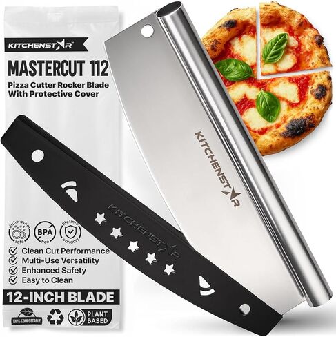 16-Inch Pizza Cutter Rocker Blade, 304 Stainless Steel Slicer Knife, Silver | Keeps Toppings Intact, Super Sharp, Protective Cover Included, Best for Large Pizzas, Dishwasher Safe in Kuwait