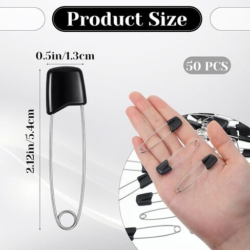 50Pcs Safety Pins for Diaper, 2.17 Inch Black Pins | Plastic Head Cloth Diaper Nappy Pins with Locking Closures Stainless Steel Pins for Clothes, Sewing, Craft Supplies in Kuwait