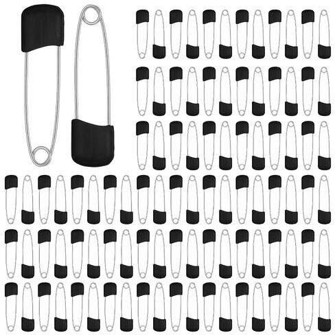 100Pcs Diaper Pins Safety 2.2 Inch Plastic Head Cloth Diaper Nappy Pins with Locking Closures Black Stainless Steel Pins for Clothes, Sewing, Craft Supplies in Kuwait