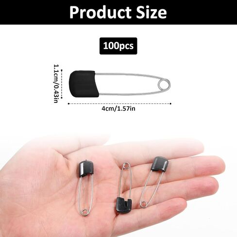 100Pcs Diaper Pins Safety 2.2 Inch Plastic Head Cloth Diaper Nappy Pins with Locking Closures Black Stainless Steel Pins for Clothes, Sewing, Craft Supplies in Kuwait