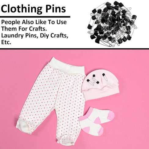 100Pcs Diaper Pins Safety 2.2 Inch Plastic Head Cloth Diaper Nappy Pins with Locking Closures Black Stainless Steel Pins for Clothes, Sewing, Craft Supplies in Kuwait
