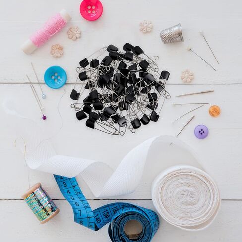 100Pcs Diaper Pins Safety 2.2 Inch Plastic Head Cloth Diaper Nappy Pins with Locking Closures Black Stainless Steel Pins for Clothes, Sewing, Craft Supplies in Kuwait