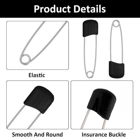 100Pcs Diaper Pins Safety 2.2 Inch Plastic Head Cloth Diaper Nappy Pins with Locking Closures Black Stainless Steel Pins for Clothes, Sewing, Craft Supplies in Kuwait