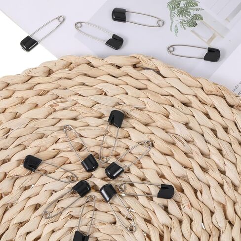 100Pcs Diaper Pins Safety 2.2 Inch Plastic Head Cloth Diaper Nappy Pins with Locking Closures Black Stainless Steel Pins for Clothes, Sewing, Craft Supplies in Kuwait