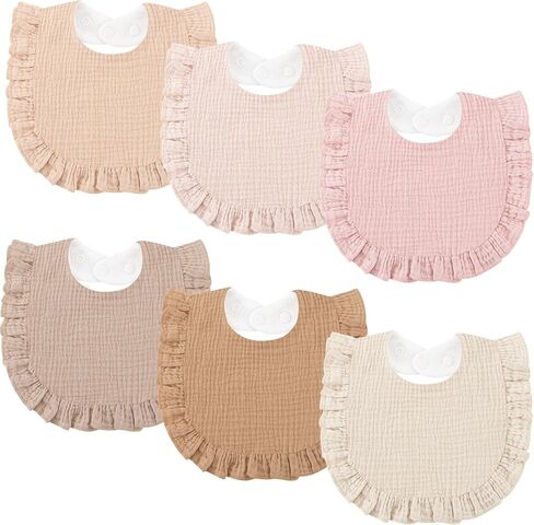 Bearmoss 6 Pack Baby Girl Bibs for Newborn, Soft Absorbent Muslin Bibs | Drool Bibs for Drooling and Teething, Ruffle Trim Baby Bibs, Essentials for Newborns in Kuwait