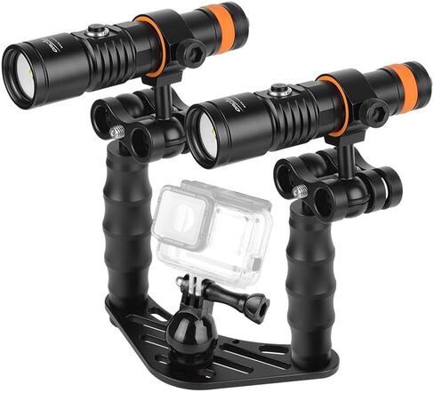 ORCATORCH D710V MK2 Dual Underwater Video Light Kit, 4600 Lumens (2x2300) Tri-Color Scuba Diving Photography Rig with H02 Camera Tray, Handle & Ball Joint Clamps, 120° Wide Beam for Gopro & Action Cam in Kuwait