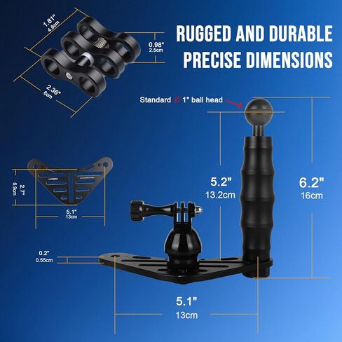 ORCATORCH D710V MK2 Dual Underwater Video Light Kit, 4600 Lumens (2x2300) Tri-Color Scuba Diving Photography Rig with H02 Camera Tray, Handle & Ball Joint Clamps, 120° Wide Beam for Gopro & Action Cam in Kuwait