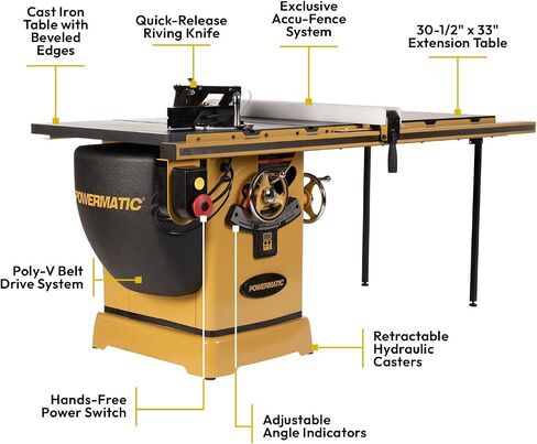 Powermatic 10-Inch Table Saw, Extension Table, 50-Inch Rip, 5 HP, 230V 1Ph (PM2000B) in Kuwait