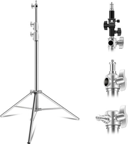 WELLMAKING 12.5ft/380cm Stainless Steel Photography Studio Light Stand | Spring Cushioned Heavy Duty Tripod Stand, 1/4" Screw Adapter & tilt Swivel Mount, for Strobe, Video Light, Ring Light,Softbox in Kuwait
