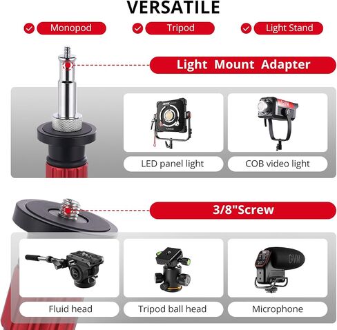 GVM YB2L200 79.9in Heavy Duty Light Stand Kit (2-Pack), Round Base Monopod, 10kg Load Capacity, Flat Base for Stability, for Video Recording, Live Streaming, Interviews & Photography Studio in Kuwait