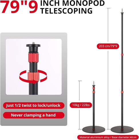 GVM YB2L200 79.9in Heavy Duty Light Stand Kit (2-Pack), Round Base Monopod, 10kg Load Capacity, Flat Base for Stability, for Video Recording, Live Streaming, Interviews & Photography Studio in Kuwait