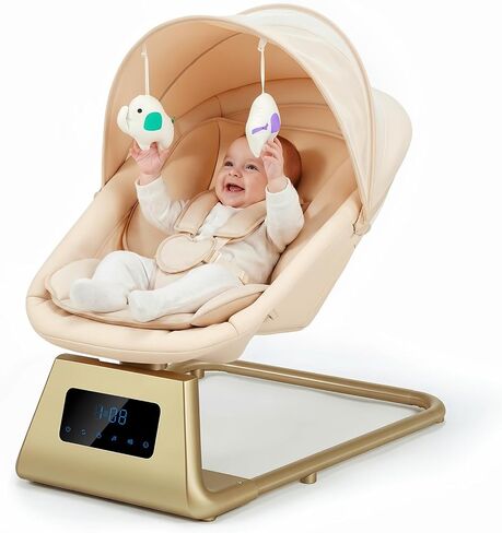 Pamo Babe Portable Baby Swing - Electric Baby Rocker with Cry Detection, 5 Swing Speeds, Bluetooth & Remote Control, Adjustable Backrest, Indoor & Outdoor Swing Chair for Newborn Babies - Black in Kuwait