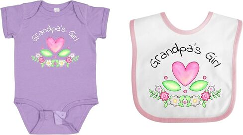 inktastic Grandpa's Girl Heart Flowers Baby Gift Set, Baby Bodysuit and Baby Bib in Kuwait