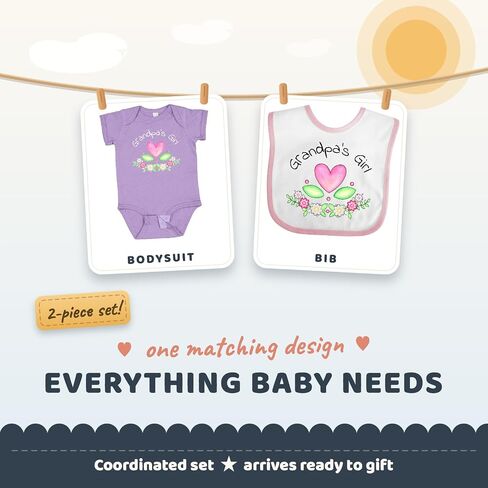 inktastic Grandpa's Girl Heart Flowers Baby Gift Set, Baby Bodysuit and Baby Bib in Kuwait