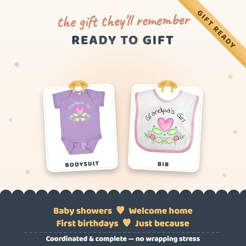 inktastic Grandpa's Girl Heart Flowers Baby Gift Set, Baby Bodysuit and Baby Bib in Kuwait