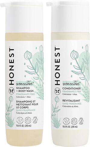The Honest Company Fragrance Free Bundle for Sensitive Skin | 2-in-1 Cleansing Shampoo + Body Wash and Silicone Free Conditioner | Naturally Derived, Tear free, Hypoallergenic | 20 fl oz in Kuwait