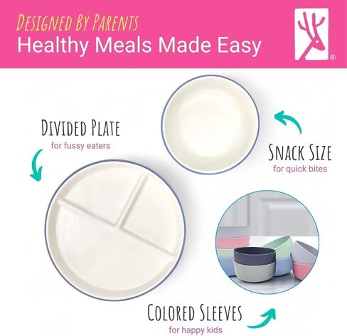 Elk and Friends Kids Porcelain Mealtime Bundle | 7.8" Plates & Bowls | 8 Pcs | Microwave & Dishwasher Safe in Kuwait