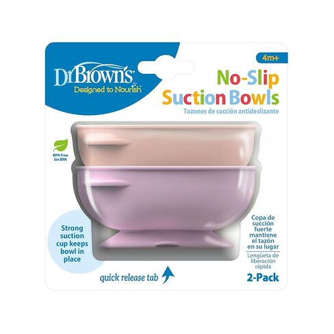 Dr. Brown's No-Slip Suction Bowls, Baby and Toddler, 4m+, 2-Pack Pink/Lilac | Dr. Brown's Designed to Nourish No-Slip Suction Bowls for Babies and Toddlers, Quick Release Tab, BPA-Free, 4m+, 2-Pack in Kuwait