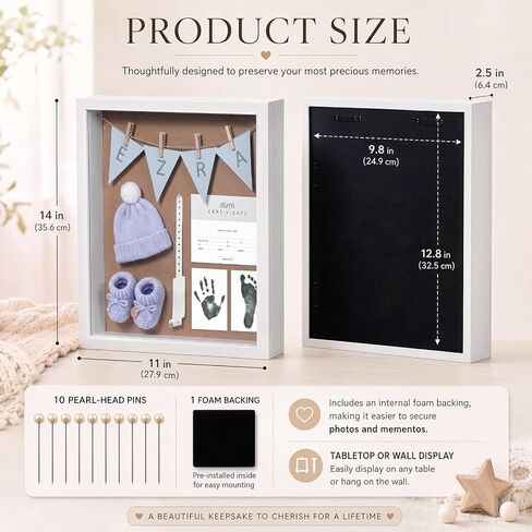 Novabright 26 Pcs 11x14 Inch Baby Shadow Box Frame Kit Large Newborn Keepsake White DIY Box with Handprint Footprint Ink Pad Birth Certificate Card Nursery Decor Baby Shower Frame Gift for Mom Dad in Kuwait