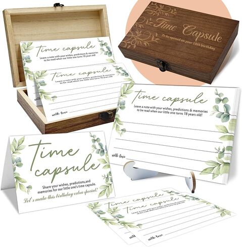 Time Capsule Box 1st Birthday Gifts, 50 Wish Cards and 1 Wooden Memory Box, Baby Time Capsule for First Birthday Party Games, Baby Shower Guest Book Alternatives, Party Supplies-Ocean in Kuwait