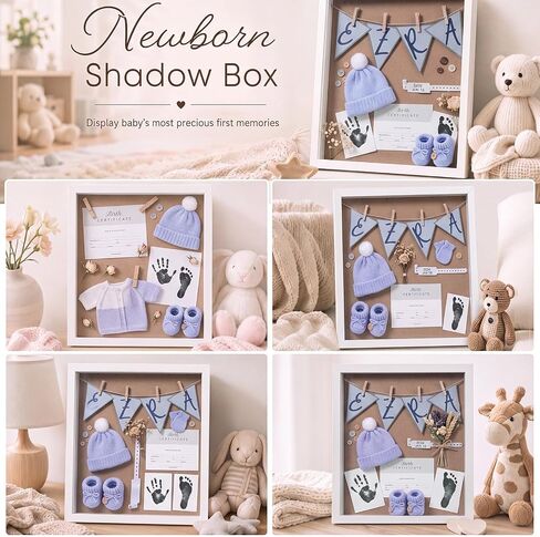 Novabright 26 Pcs 11x14 Inch Baby Shadow Box Frame Kit Large Newborn Keepsake White DIY Box with Handprint Footprint Ink Pad Birth Certificate Card Nursery Decor Baby Shower Frame Gift for Mom Dad in Kuwait