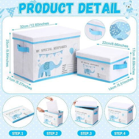 LemonRoad Baby Memories Keepsake Box with Lid 12.6/8.66 Inch Baby Shower Elephant First Keepsake Box New Parent Newborn Baptismal Birthday Gift for Mementos Travel Loved Ones Treasured Keepsakes in Kuwait