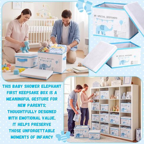 LemonRoad Baby Memories Keepsake Box with Lid 12.6/8.66 Inch Baby Shower Elephant First Keepsake Box New Parent Newborn Baptismal Birthday Gift for Mementos Travel Loved Ones Treasured Keepsakes in Kuwait