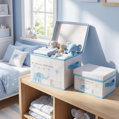 LemonRoad Baby Memories Keepsake Box with Lid 12.6/8.66 Inch Baby Shower Elephant First Keepsake Box New Parent Newborn Baptismal Birthday Gift for Mementos Travel Loved Ones Treasured Keepsakes in Kuwait