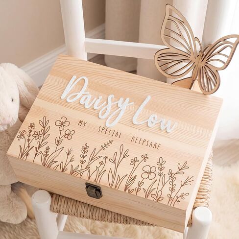 Novabright Wooden Baby Memories Keepsake Box with 3 Set Felt Letter Custom Name Baptism Gifts for Boys Girls First Keepsake Box Parent Newborn Baptismal Birthday Gift for Mementos in Kuwait