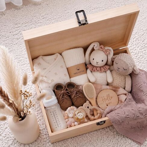 Novabright Wooden Baby Memories Keepsake Box with 3 Set Felt Letter Custom Name Baptism Gifts for Boys Girls First Keepsake Box Parent Newborn Baptismal Birthday Gift for Mementos in Kuwait