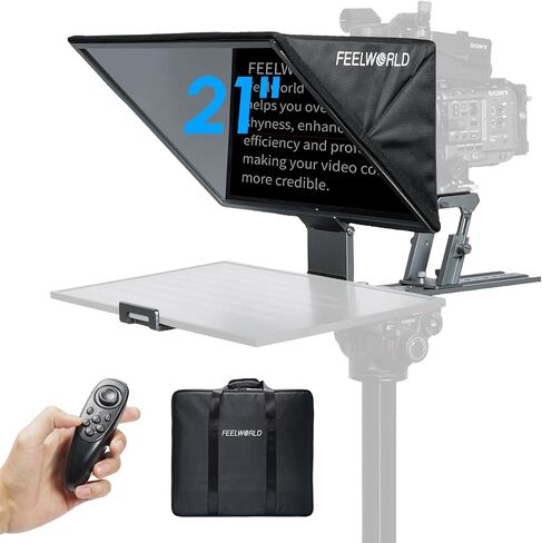 FEELWORLD TP21 21" Professional Teleprompter for Up to 21" DSLR Camera Tablet ipad Phone Video Record for Live Stream Interview Speech with Remote Control in Kuwait