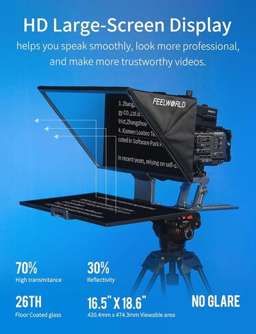 FEELWORLD TP21 21" Professional Teleprompter for Up to 21" DSLR Camera Tablet ipad Phone Video Record for Live Stream Interview Speech with Remote Control in Kuwait