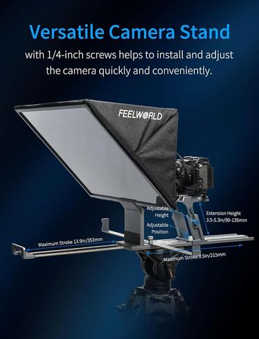 FEELWORLD TP21 21" Professional Teleprompter for Up to 21" DSLR Camera Tablet ipad Phone Video Record for Live Stream Interview Speech with Remote Control in Kuwait