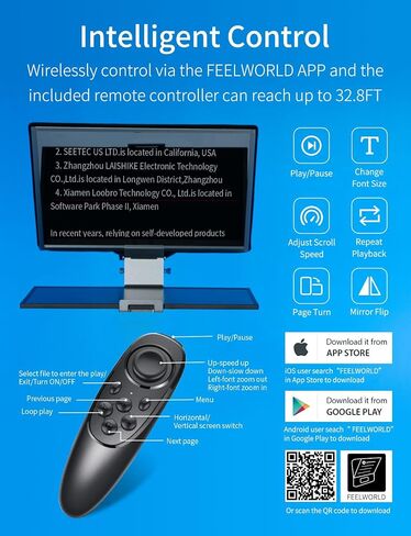 FEELWORLD TP21 21" Professional Teleprompter for Up to 21" DSLR Camera Tablet ipad Phone Video Record for Live Stream Interview Speech with Remote Control in Kuwait